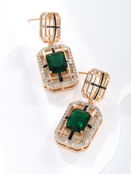 18K gold plated square zircon earrings