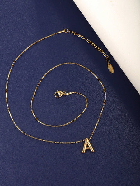 A fashionable stainless steel 14k gold plated letter necklace drop