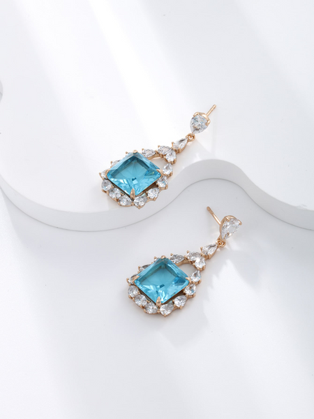 18K gold plated square zircon earrings