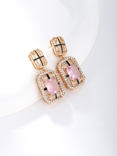 18K gold plated square zircon earrings