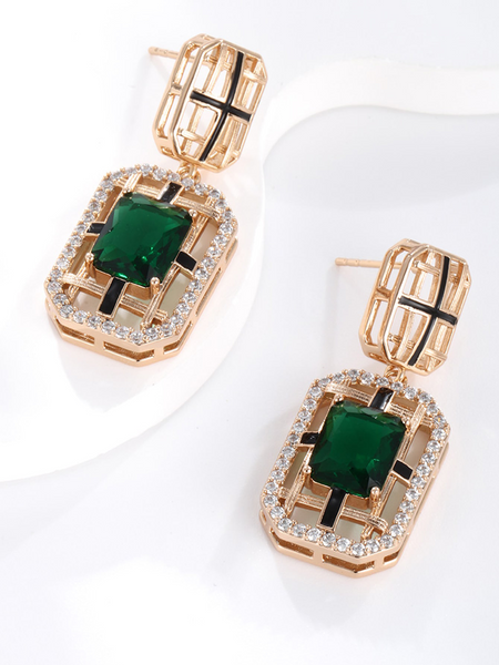 18K gold plated square zircon earrings