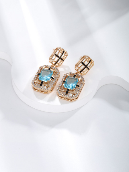 18K gold plated square zircon earrings