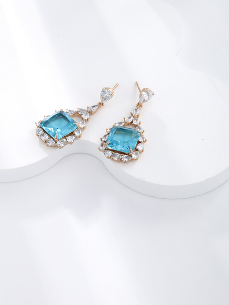 18K gold plated square zircon earrings