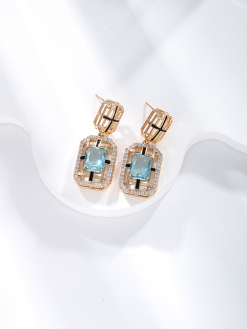 18K gold plated square zircon earrings