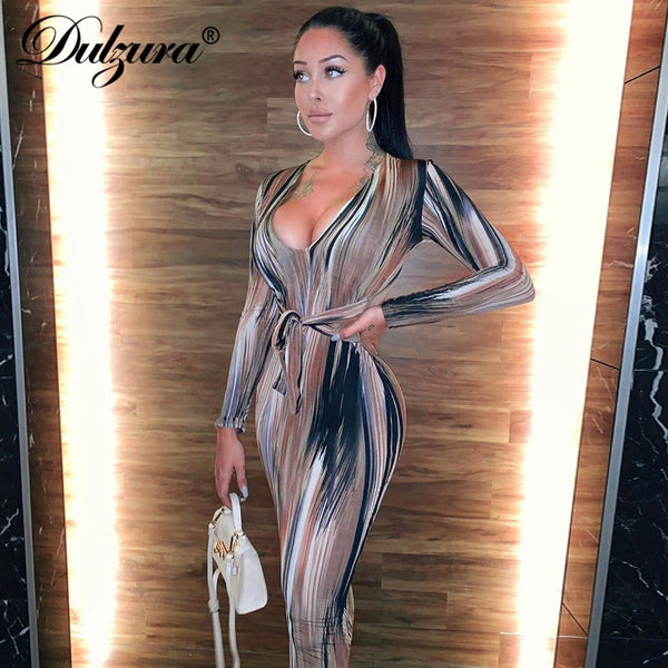 Dulzura tie dye long sleeve bodycon - gocyberbiz.com