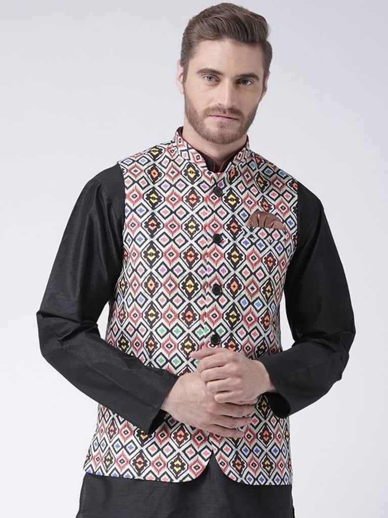 Men's Multicoloured 
Cotton Blend
 Printed Nehru Jackets