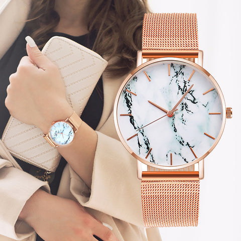 Fashion Rose Gold Mesh Band Creative Marble Female Wrist Watch Luxury Women Quartz Watches Gifts Relogio Feminino Drop Shipping - gocyberbiz.com