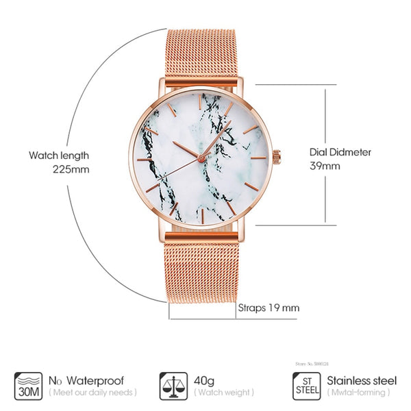 Fashion Rose Gold Mesh Band Creative Marble Female Wrist Watch Luxury Women Quartz Watches Gifts Relogio Feminino Drop Shipping - gocyberbiz.com