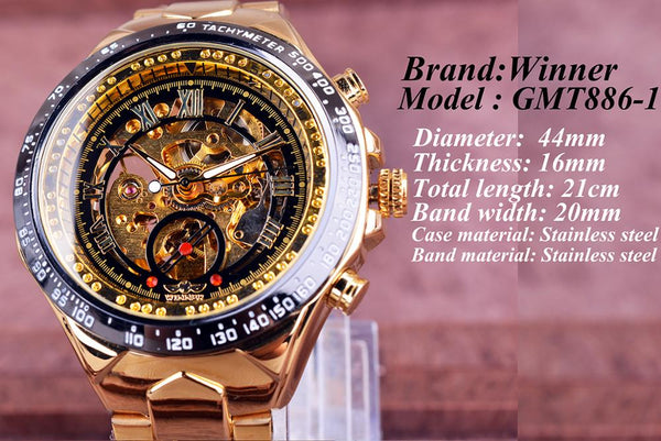 Mechanical Sport Design Golden Men's Watches - gocyberbiz.com